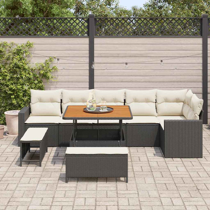 Set de canapele pentru grădină cu pernă 9 pcs negru și crem - WALTI WALTI