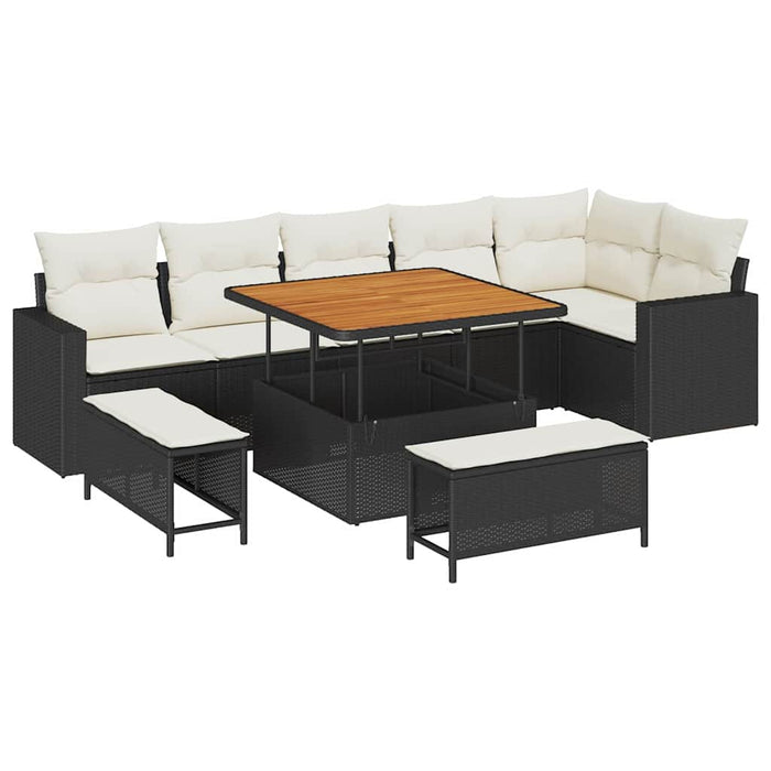 Set de canapele pentru grădină cu pernă 9 pcs negru și crem - WALTI WALTI