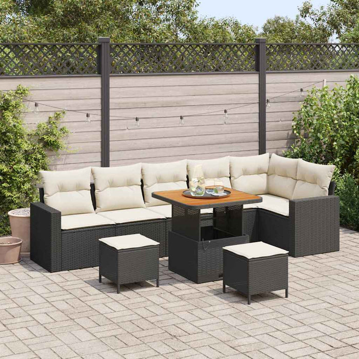Set de canapele pentru grădină cu pernă 9 pcs negru și crem - WALTI WALTI
