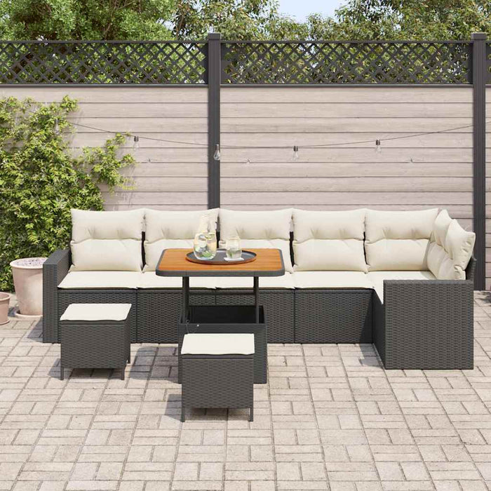 Set de canapele pentru grădină cu pernă 9 pcs negru și crem - WALTI WALTI