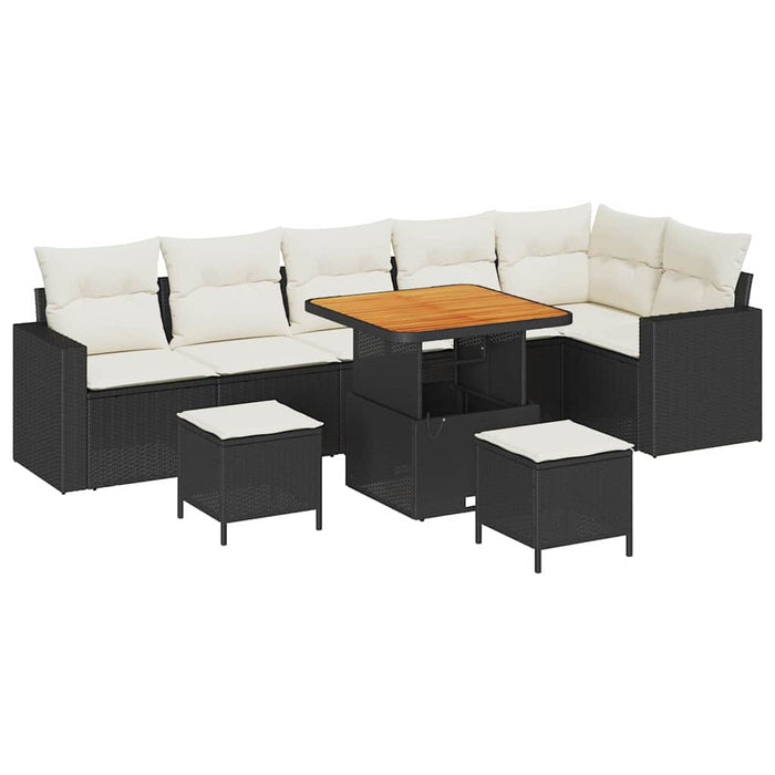 Set de canapele pentru grădină cu pernă 9 pcs negru și crem - WALTI WALTI