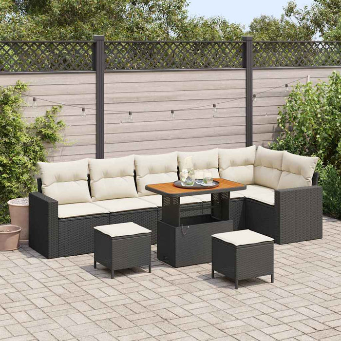 Set de canapele pentru grădină cu pernă 9 pcs negru și crem - WALTI WALTI