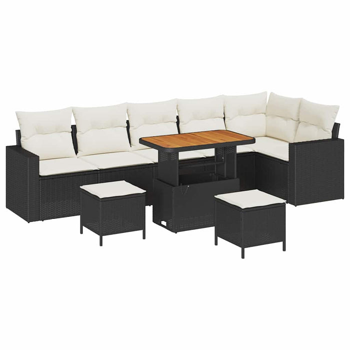 Set de canapele pentru grădină cu pernă 9 pcs negru și crem - WALTI WALTI