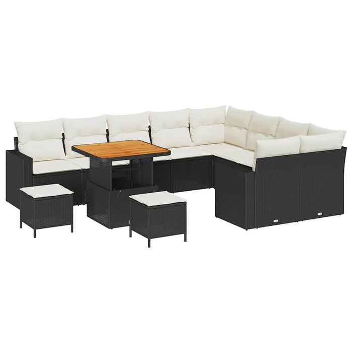 Set de canapele pentru grădină cu pernă 12 pcs negru și crem - WALTI WALTI