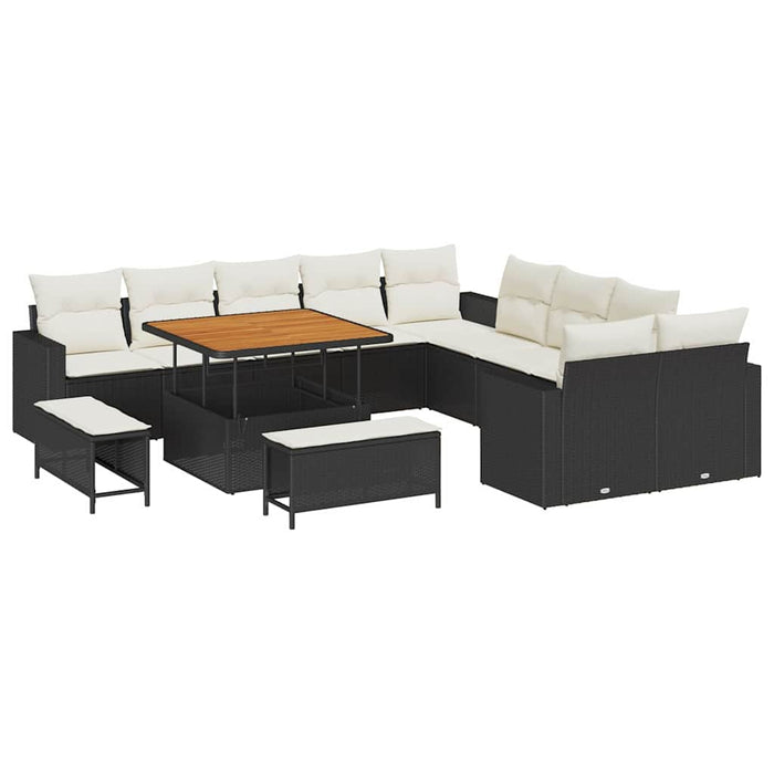 Set de canapele pentru grădină 17 pcs Negru și Crem poliratan - WALTI WALTI