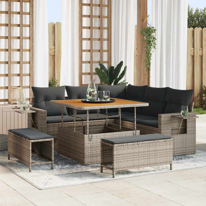 Set de canapele pentru grădină cu pernă 9 pcs Gri poliratan - WALTI WALTI
