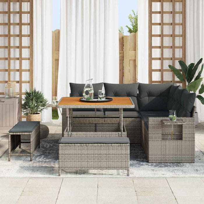 Set de canapele pentru grădină cu pernă 9 pcs Gri poliratan - WALTI WALTI