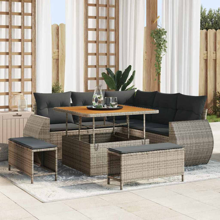 Set de canapele pentru grădină cu pernă 8 pcs Gri poliratan - WALTI WALTI