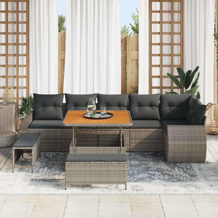 Set de canapele pentru grădină cu pernă 9 pcs Gri Poli Rattan - WALTI WALTI
