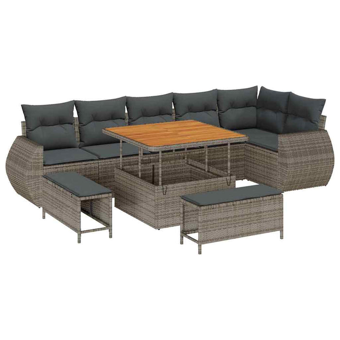 Set de canapele pentru grădină cu pernă 9 pcs Gri Poli Rattan - WALTI WALTI