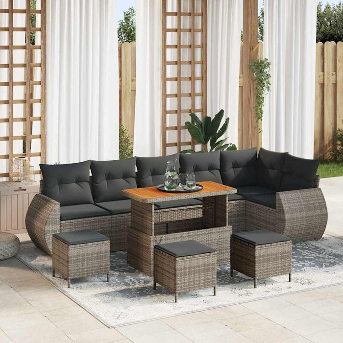 Set de canapele pentru grădină cu pernă 10 pcs Gri Poli Rattan - WALTI WALTI