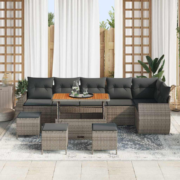 Set de canapele pentru grădină cu pernă 10 pcs Gri Poli Rattan - WALTI WALTI