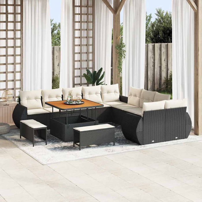 Set de canapele pentru grădină cu pernă 13 pcs negru și crem - WALTI WALTI