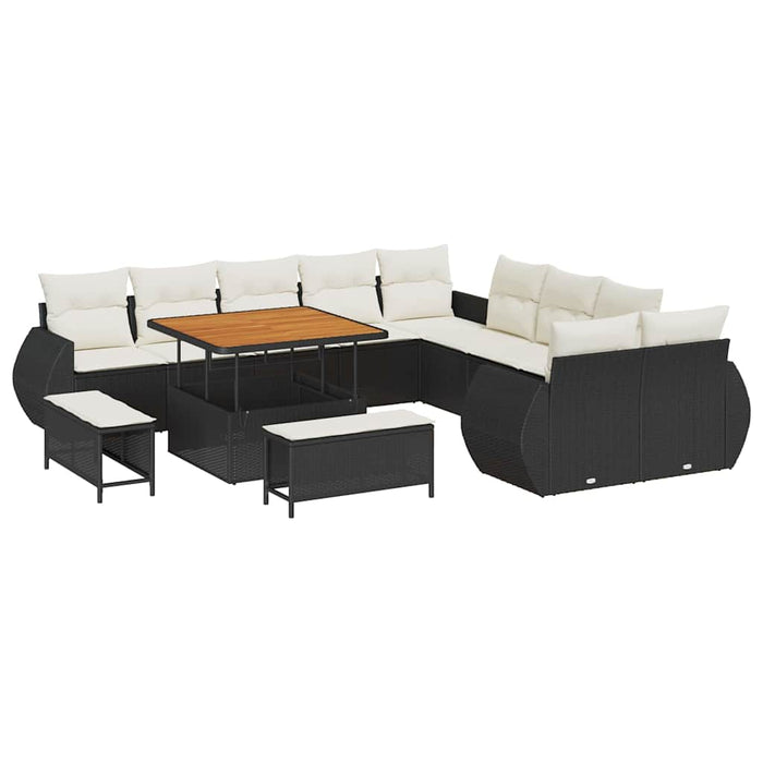 Set de canapele pentru grădină cu pernă 13 pcs negru și crem - WALTI WALTI