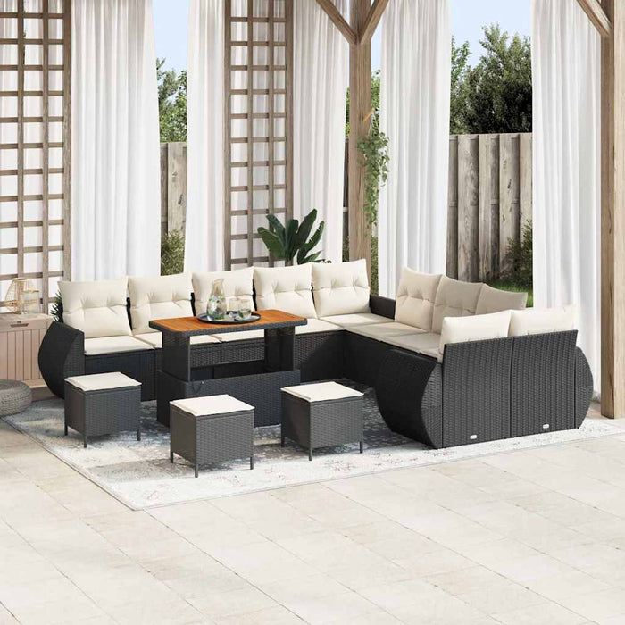 Set de canapele pentru grădină cu pernă 14 pcs negru și crem - WALTI WALTI