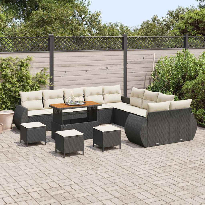 Set de canapele pentru grădină cu pernă 14 pcs negru și crem - WALTI WALTI