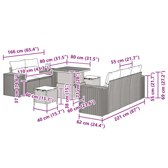 Set de canapele pentru grădină cu pernă 8 pcs Negru Poli Rattan - WALTI WALTI