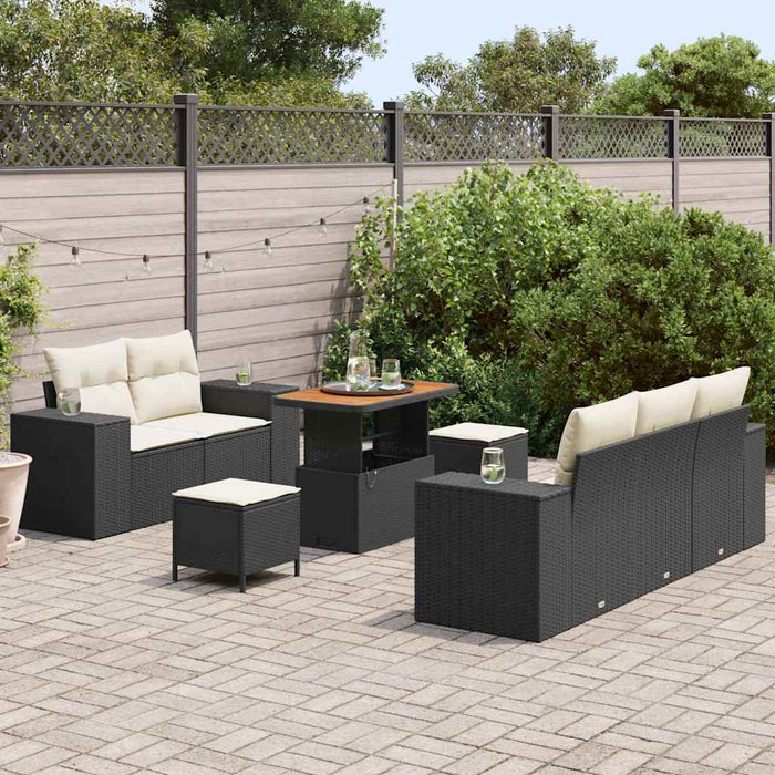 Set de canapele pentru grădină 8 pcs Negru și Crem Poli Rattan - WALTI WALTI