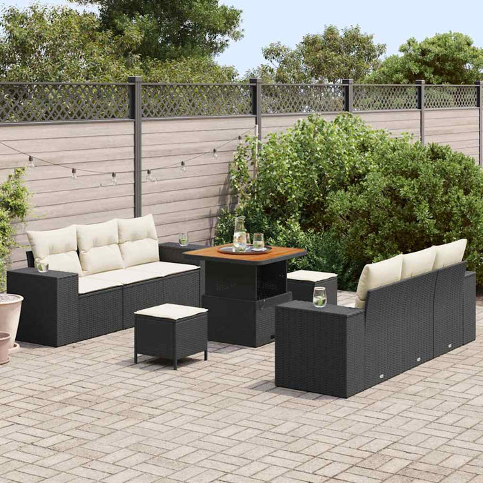 Set de canapele pentru grădină 9 pcs Negru și Crem Poli Rattan - WALTI WALTI