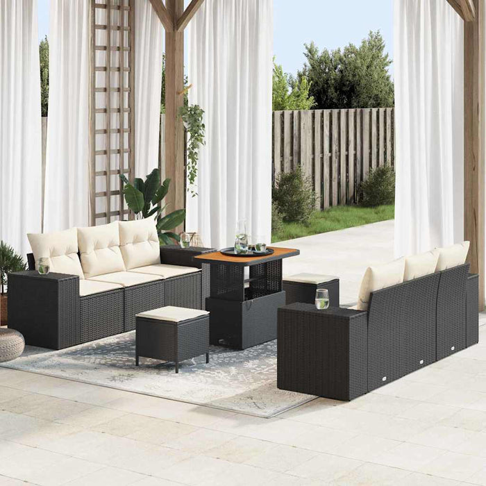 Set de canapele pentru grădină 9 pcs Negru și Crem Poli Rattan - WALTI WALTI