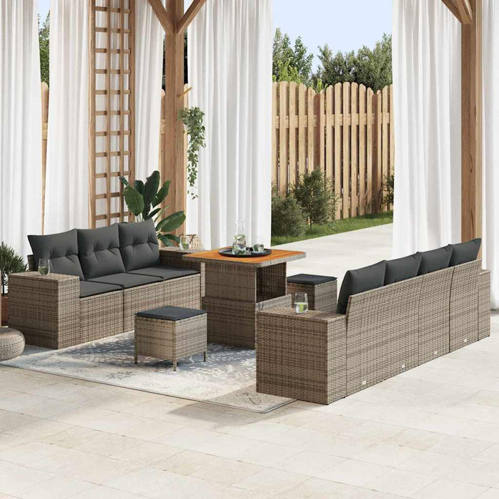 Set de canapele pentru grădină cu pernă 10 pcs Gri Poli Rattan - WALTI WALTI