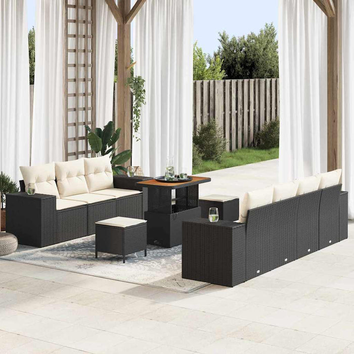 Set de canapele pentru grădină 10 pcs Negru și Crem Poli Rattan - WALTI WALTI