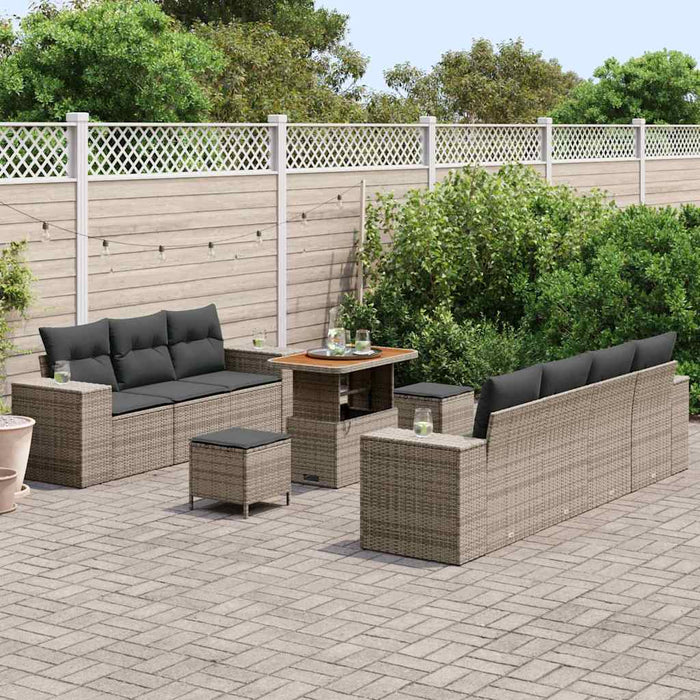 Set de canapele pentru grădină cu pernă 10 pcs Gri Poli Rattan - WALTI WALTI