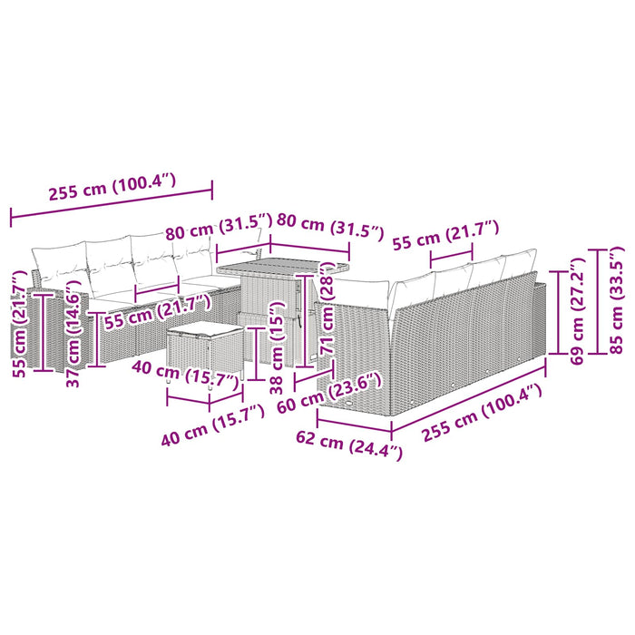 Set de canapele pentru grădină cu pernă 11 pcs Negru poliratan - WALTI WALTI