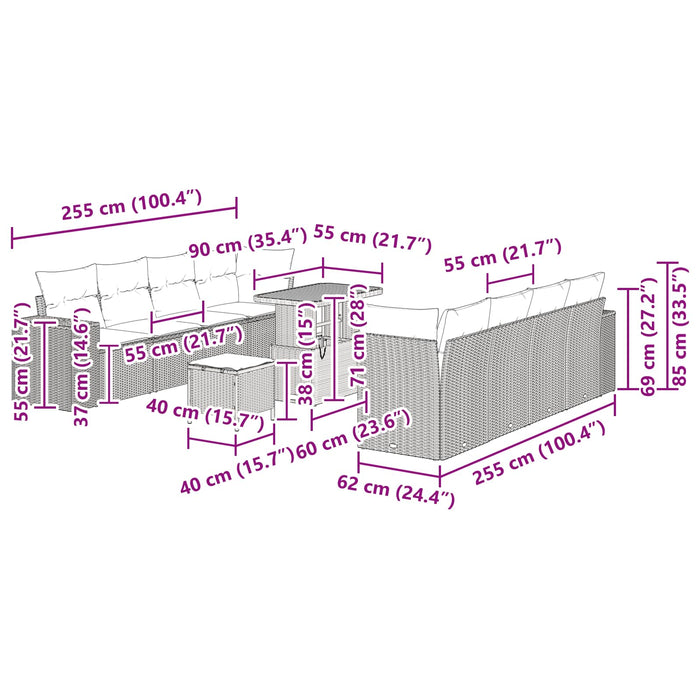 Set de canapele pentru grădină cu pernă 11 pcs Negru poliratan - WALTI WALTI