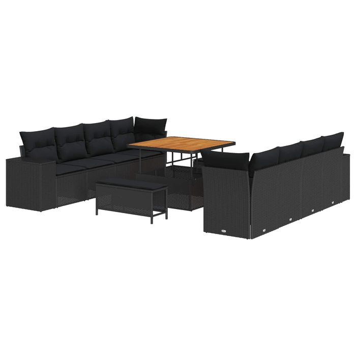 Set de canapele pentru grădină cu pernă 11 pcs Negru poliratan - WALTI WALTI