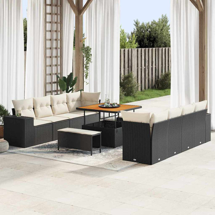 Set de canapele pentru grădină 11 pcs Negru și Crem poliratan - WALTI WALTI