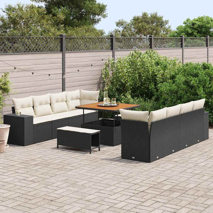 Set de canapele pentru grădină 11 pcs Negru și Crem poliratan - WALTI WALTI