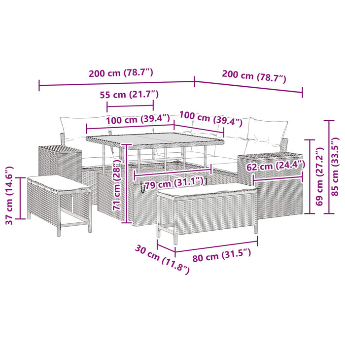 Set de canapele pentru grădină cu pernă cu pernă 8 pcs Negru - WALTI WALTI
