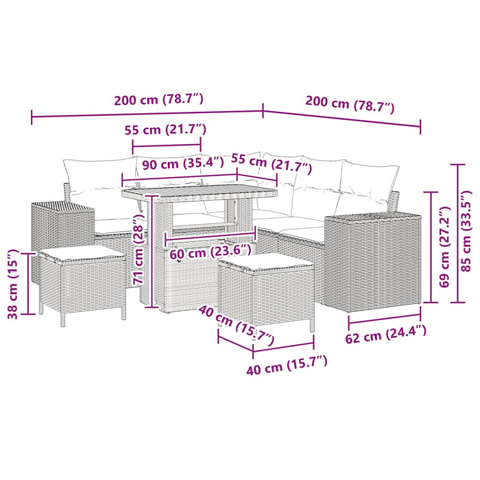 Set de canapele pentru grădină cu pernă cu pernă 8 pcs Negru - WALTI WALTI