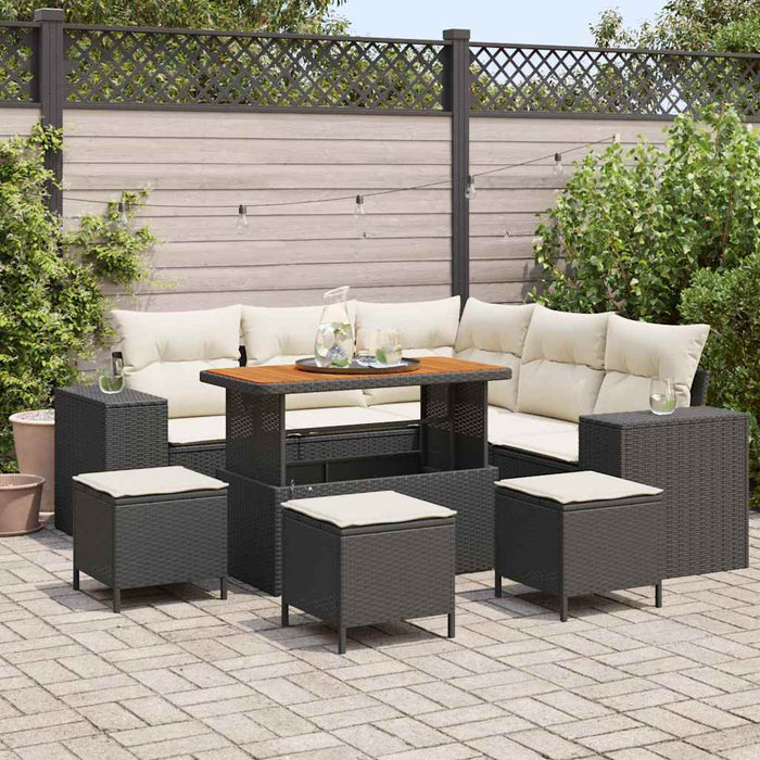 Set de canapele pentru grădină cu pernă 9 pcs Negru și Crem - WALTI WALTI