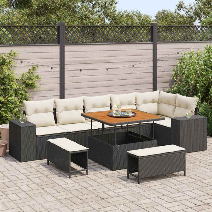 Set de canapele pentru grădină 9 pcs Negru și Crem poliratan - WALTI WALTI