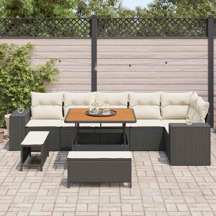 Set de canapele pentru grădină 9 pcs Negru și Crem poliratan - WALTI WALTI