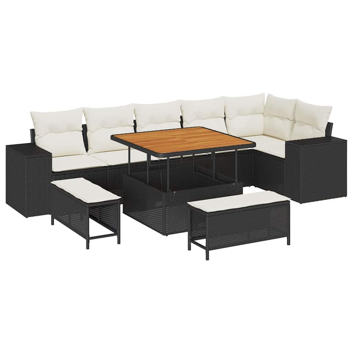 Set de canapele pentru grădină 9 pcs Negru și Crem poliratan - WALTI WALTI