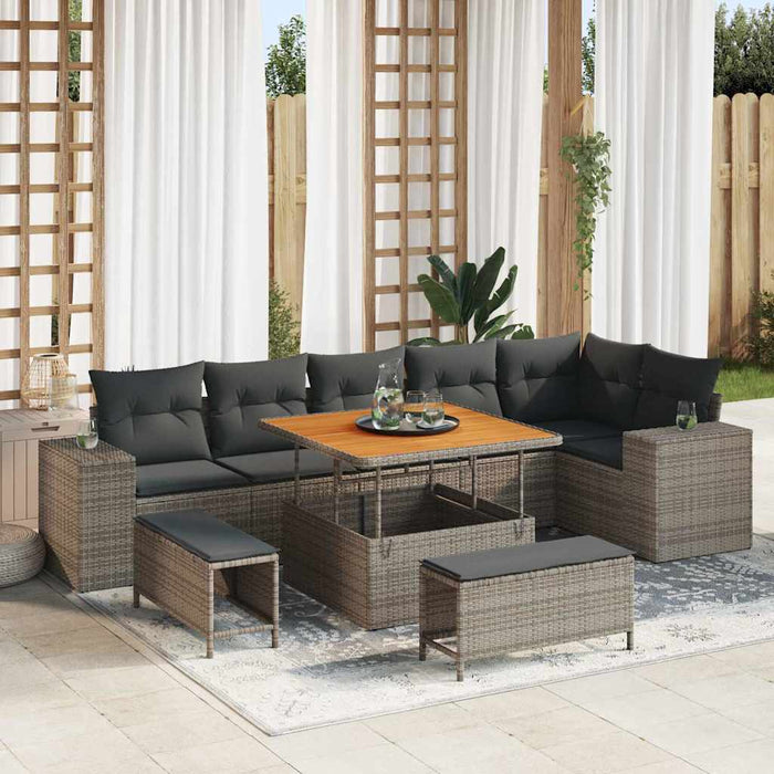 Set de canapele pentru grădină cu pernă 9 pcs Gri poliratan - WALTI WALTI