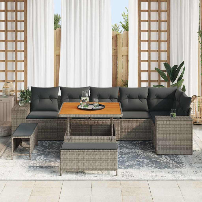 Set de canapele pentru grădină cu pernă 9 pcs Gri poliratan - WALTI WALTI