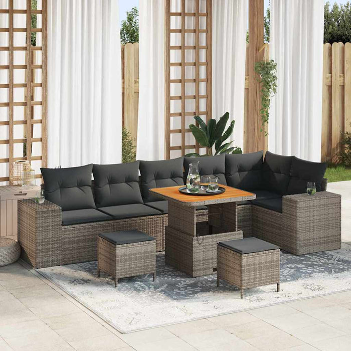 Set de canapele pentru grădină cu pernă 9 pcs Gri poliratan - WALTI WALTI