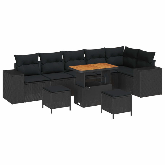 Set de canapele pentru grădină cu pernă 9 pcs Negru poliratan - WALTI WALTI