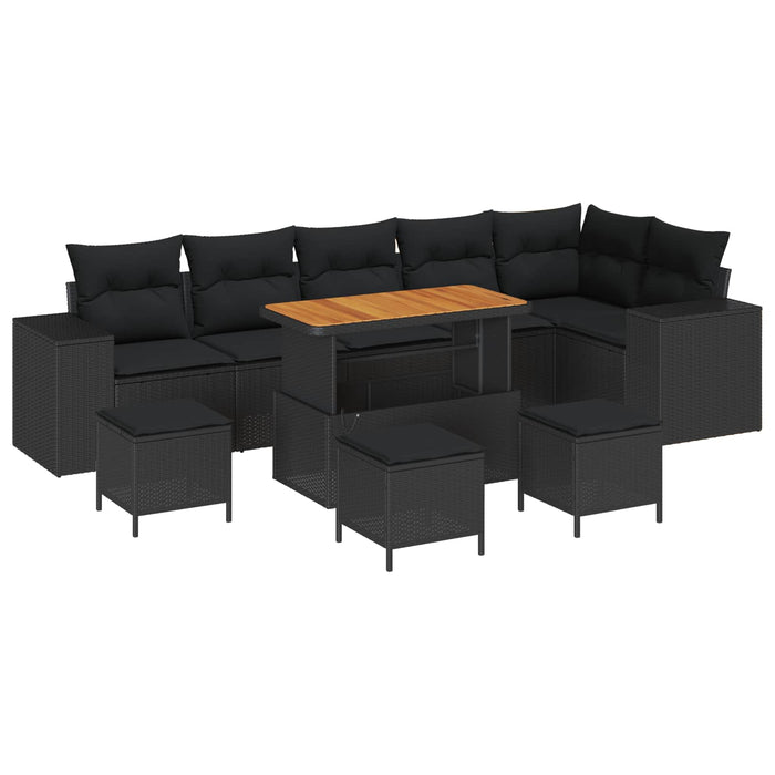 Set de canapele pentru grădină cu pernă 10 pcs Negru poliratan - WALTI WALTI