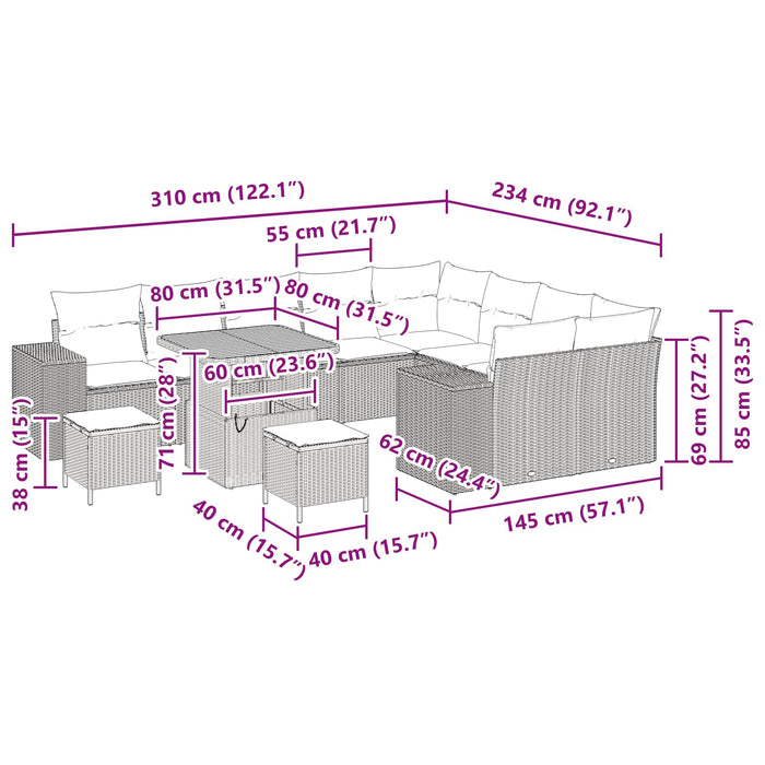 Set de canapele pentru grădină cu pernă cu pernă 12 pcs Negru - WALTI WALTI