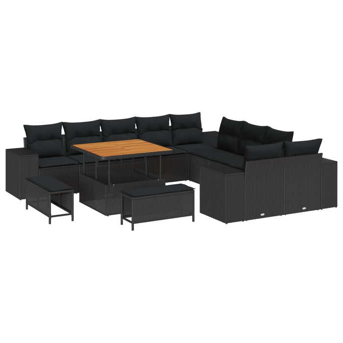 Set de canapele pentru grădină cu pernă 13 pcs Negru poliratan - WALTI WALTI