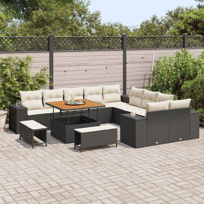 Set de canapele pentru grădină 13 pcs Negru și Crem poliratan - WALTI WALTI