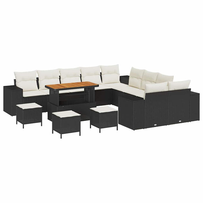Set de canapele pentru grădină 14 pcs Negru și Crem poliratan - WALTI WALTI