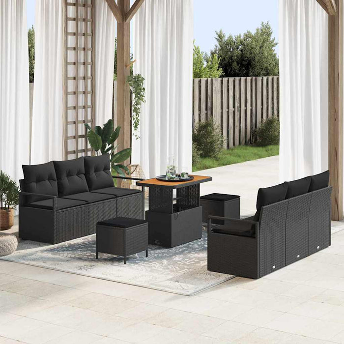 Set de canapele pentru grădină cu pernă cu pernă 9 pcs Negru Rattan poli - WALTI WALTI