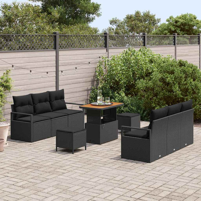 Set de canapele pentru grădină cu pernă cu pernă 9 pcs Negru Rattan poli - WALTI WALTI