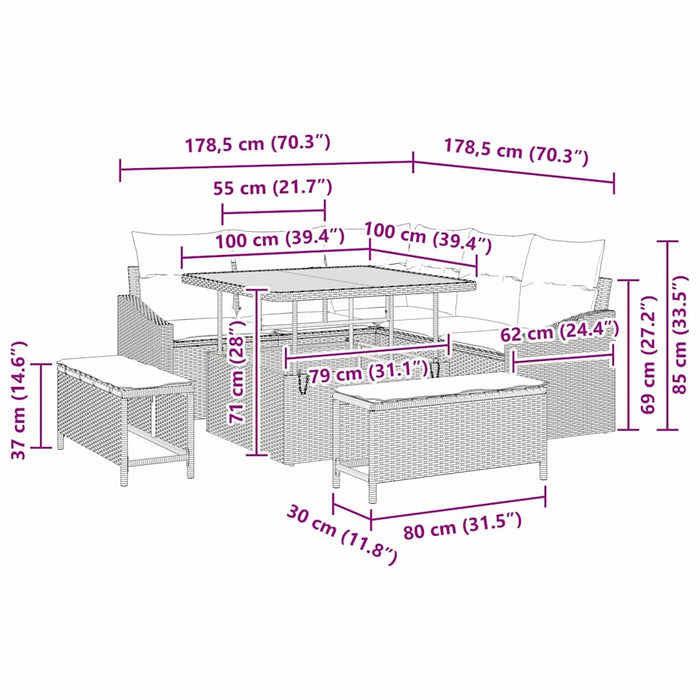 Set de canapele pentru grădină cu pernă cu depozitare 8 pcs Gri - WALTI WALTI